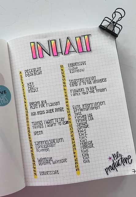 Bullet Journal index